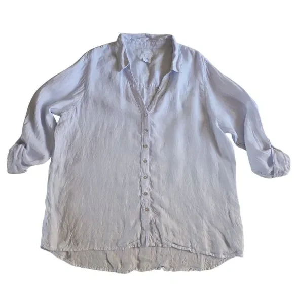 Sigrid Olsen Stripe Linen Coastal Button Up Shirt Size 2X Minimalist - Picture 6 of 11